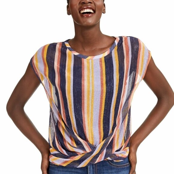 INC International Concepts Blouse Regent Stripe Twist-Hem Built-in Tank - Picture 1 of 11